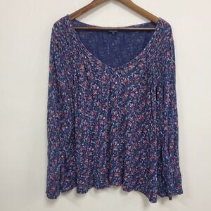 Lucky‎ Brand Womes Long Sleeve Floral Top Size 3X Blue Boho Artsy Lightweight
